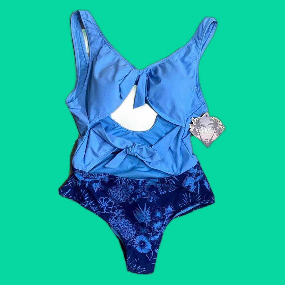 YMI Swim Bathing Wear Padded Size Juniors Sexy Back New Blue Large